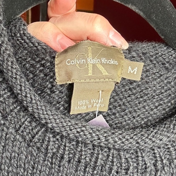 Calvin Klein Khakis Mens Wool Sweater Crew Long Sleeve Chunky Oversized Size M - Picture 3 of 4